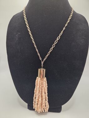 1524. Sugarfix Gold Tone Necklace With Peach Beaded Tassel